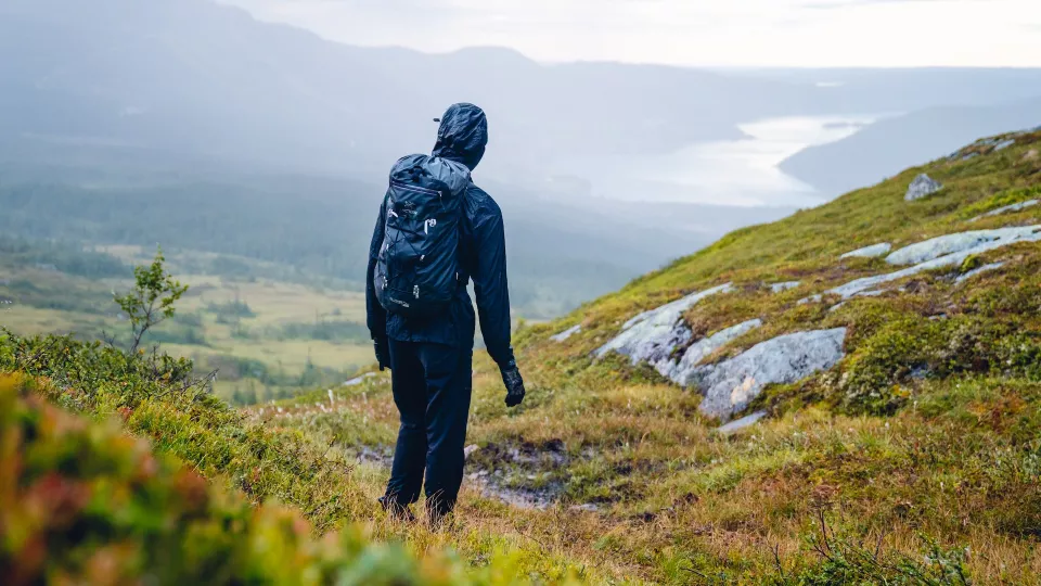 A person hiking in the swedish mountains.