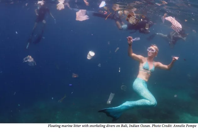 Floating marine litter with snorkeling divers on Bali, Indian Ocean. Photo Credit: Annelie Pompe